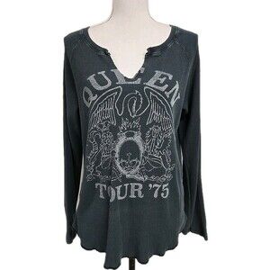 Free People DayDreamer Queen Tour '75 Thermal Waffle Knit Long Sleeve Top Size L